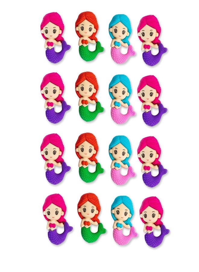 JMK CRAFTS ممحاة حورية البحر من JMK CRAFTS للأطفال | ممحاة أقلام رصاص مطاطية برسومات كرتونية لطيفة للبنات | أدوات مكتبية غير سامة وممتعة للمدرسة وهدايا أعياد الميلاد | عبوة من 16 ممحاة ملونة - Image 1